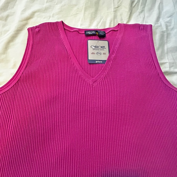 TANK TOP, RIBBED FABRIC, FUSCHIA, SIZE 4X, 100% COTTON, CHEROKEE, VEE NECK - Picture 1 of 8